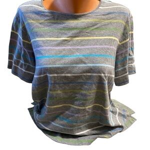 Women’s Kate Hill Plus Size 2X Casual Gray Pink Yellow Blue Striped Sweater